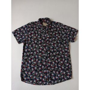 Hudson & Barrow NYC Mens L Navy Floral Short Sleeve Button Up Shirt Cotton